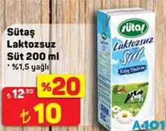 SÜTAŞ LAKTOZSUZ SÜT 200 ML